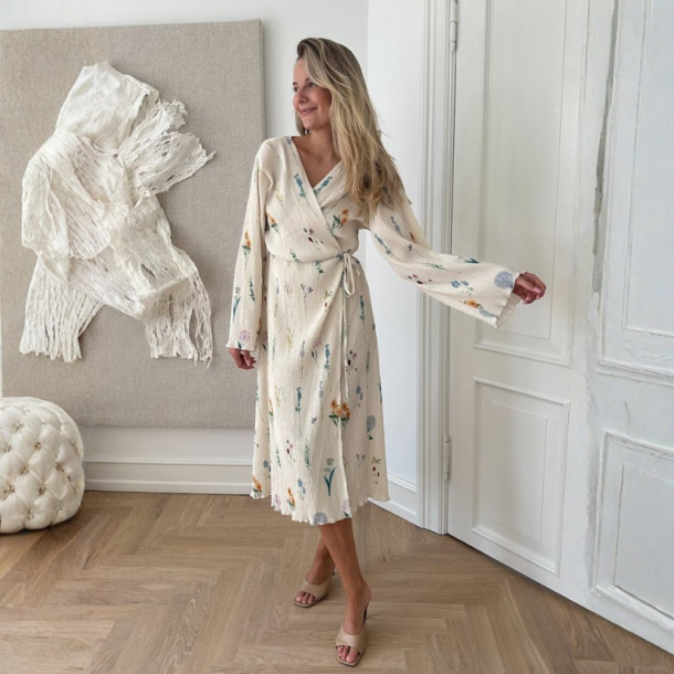  Byic Ofeliaic long wrap dress off white flower print - A23640 