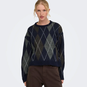 Only Rhombus argyle pullpver knt night sky - 15383804