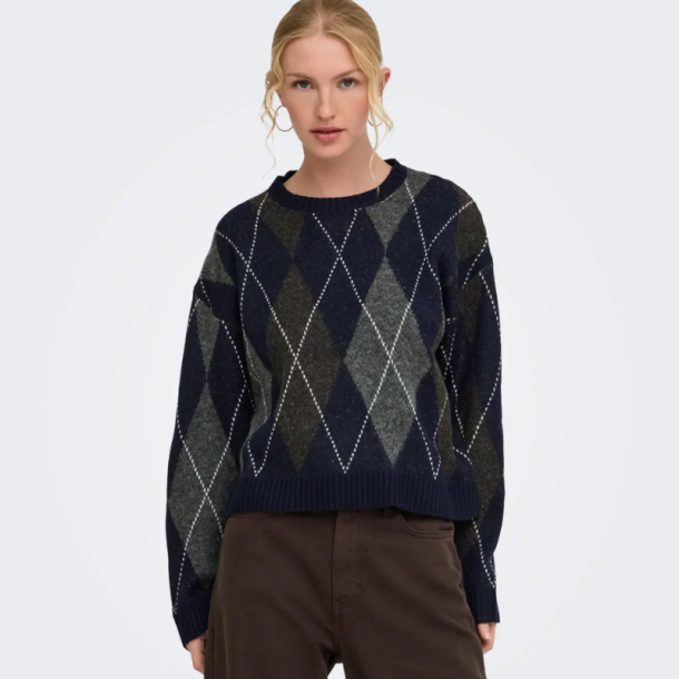 Only Rhombus argyle pullpver knt night sky - 15383804
