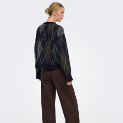 Only Rhombus argyle pullpver knt night sky - 15383804