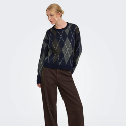 Only Rhombus argyle pullpver knt night sky - 15383804