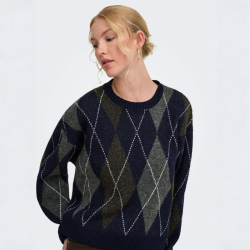 Only Rhombus argyle pullpver knt night sky - 15383804