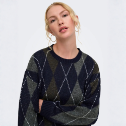 Only Rhombus argyle pullpver knt night sky - 15383804