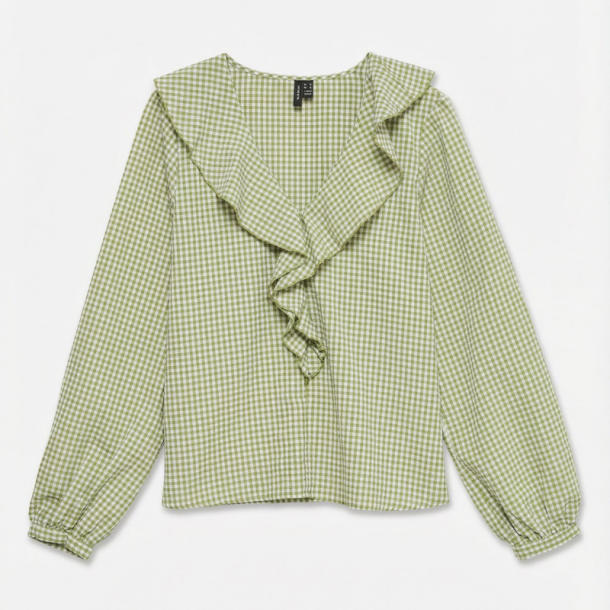 Vero Moda Dagny ls frill top snow white/pesto - 10355501