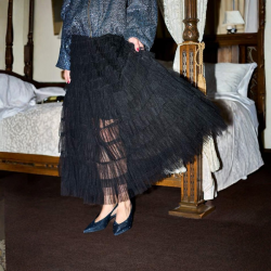 Black Colour Angelina mesh skirt black - 40965