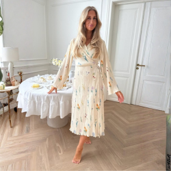  Byic Ofeliaic long wrap dress off white flower print - A23640 