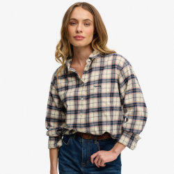 Superdry Check Flannel Relaxed Shirt Off White Mix Check - w4010547a