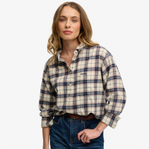 Superdry Check Flannel Relaxed Shirt Off White Mix Check - w4010547a