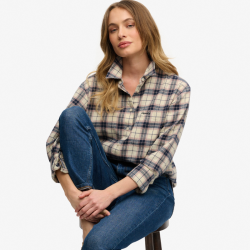 Superdry Check Flannel Relaxed Shirt Off White Mix Check - w4010547a