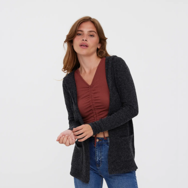 Vero Moda Doffy ls open hood cardigan black melange - 10235948