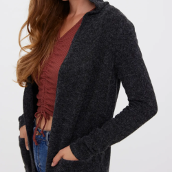Vero Moda Doffy ls open hood cardigan black melange - 10235948