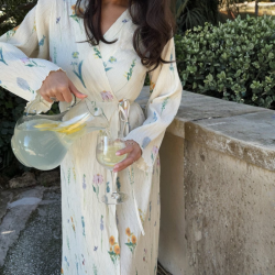  Byic Ofeliaic long wrap dress off white flower print - A23640 