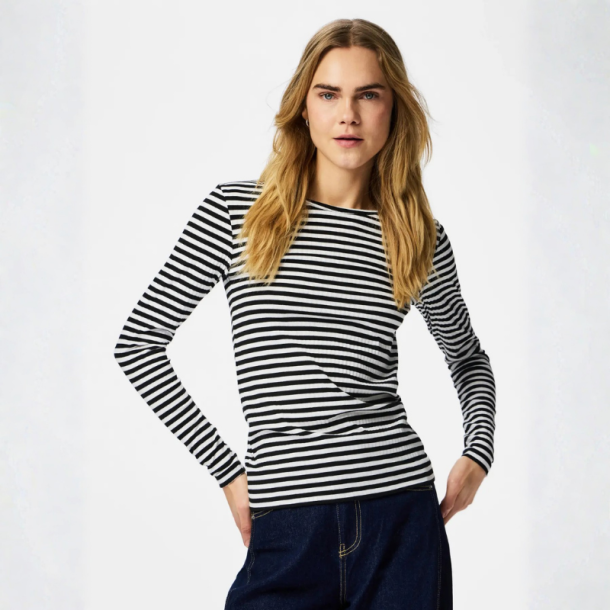 Pieces Laya ls top black/white stripes - 17112965