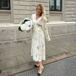  Byic Ofeliaic long wrap dress off white flower print - A23640 