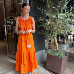 Wauw Gitte dress orange with embroidery- 10223