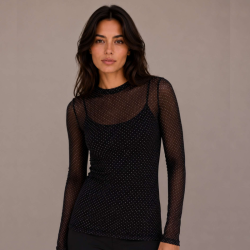 Black Colour Jessie black dotted mesh blouse  - 41223