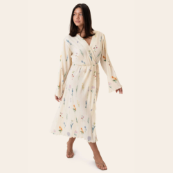  Byic Ofeliaic long wrap dress off white flower print - A23640 