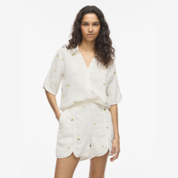 Vila Brodera 2/4 lemon emb shirt snow white - 14115783