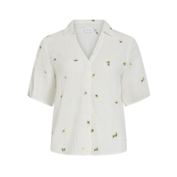 Vila Brodera 2/4 lemon emb shirt snow white - 14115783