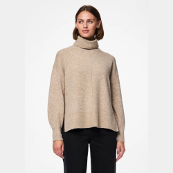 Pieces Malou ls rollneck knit taupe gray melange - 17150960