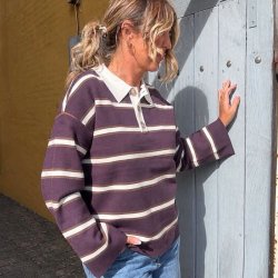 Yas Isabell ls Polo Knit Pullover � Plum Perfect W. Stripes