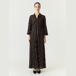 Yas Savannna long shirt dress chocolate brown black stribes - 26022663