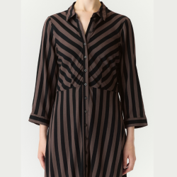 Yas Savannna long shirt dress chocolate brown black stribes - 26022663