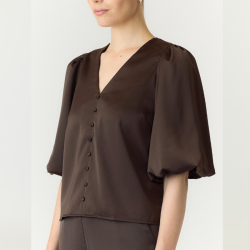 Yas Pella 2/4 v- neck top chocolate brown - 26040884