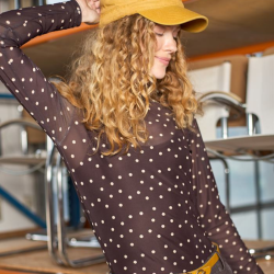 Black Colour Annie mesh blouse coffee dot - 3846