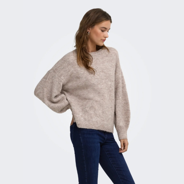 Only Nellie ls o-neck knit mocha meringue - 15375010