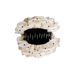 Black Colour Villa mega flower hair claw creme w. dots - 6027