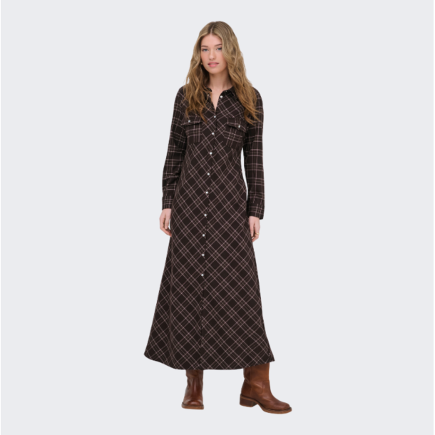 Only Wren check l/s long shirt dress black (m�rkebrun) - 15368633