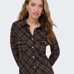 Only Wren check l/s long shirt dress black (m�rkebrun) - 15368633