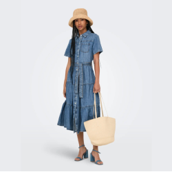 Only Aliyah s/s layer dnm dress medium blue denim - 15326075