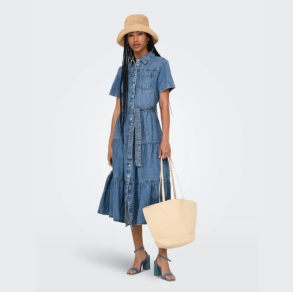 Only Aliyah s/s layer dnm dress medium blue denim - 15326075