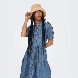 Only Aliyah s/s layer dnm dress medium blue denim - 15326075