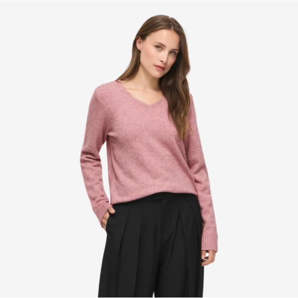 Vila ril nostalgia rose melange strik v-hals - 14042769