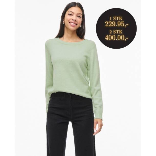  VILA RIL SMOKE GREEN TRIK O-HALS WHITE - 14054177