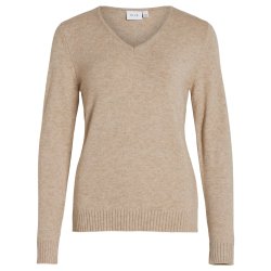 VILA RIL NATURAL MELANGE STRIK V-HALS - 14042769