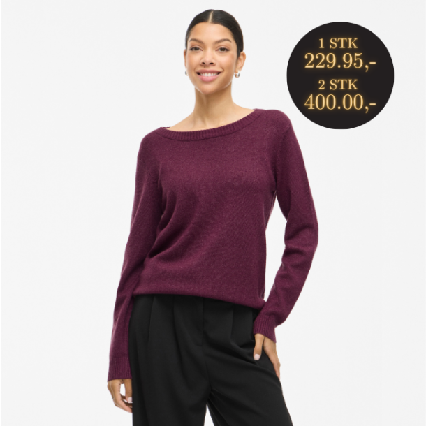  VILA RIL FIG DARK MELANGE STRIK O HALS - 14054177