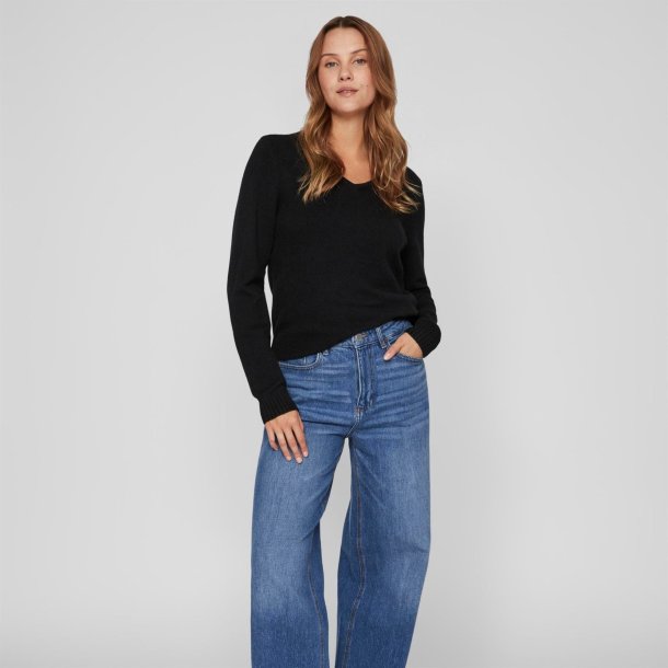 VILA RIL BLACK STRIK V HALS - 14042769