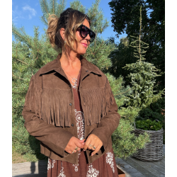 YAS HANNAH SUEDE RUSKINDSJAKKE MED FRYNSER CHOCOLATE BROWN- 26039730
