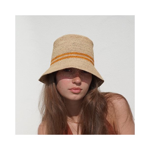 LOVELIES MARCONI RAFFIA BUCKET HAT SAFFRON STRIBES - MAR1310