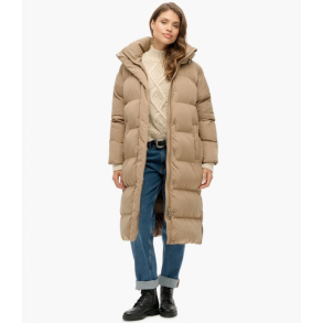 SUPERDRY LANG DUNFRAKKE MED H�TTE FOSSIL BROWN - W5011901A-8KO