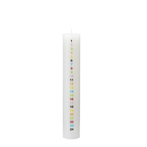 KUNSTINDUSTRIEN KALENDERLYS 5X30 CM HVID M. MULTI - K-530-1MULTI