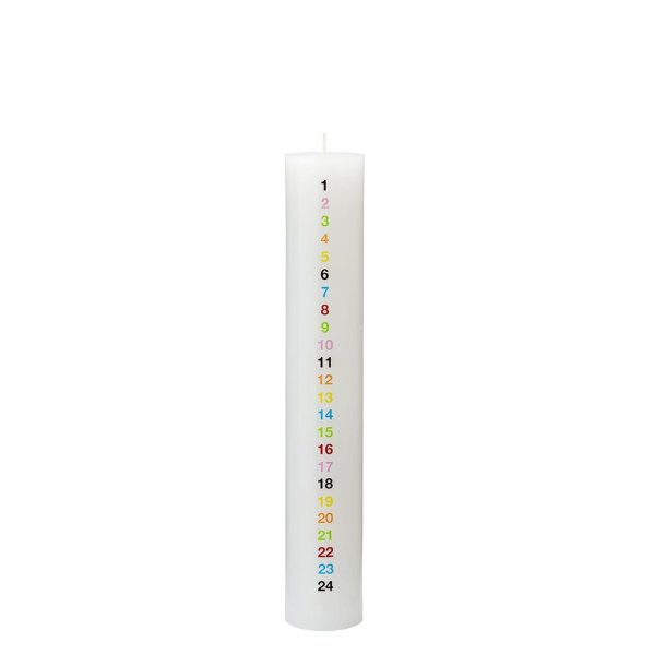 KUNSTINDUSTRIEN KALENDERLYS 5X30 CM HVID M. MULTI - K-530-1MULTI