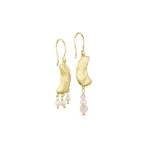 PURE BY NAT NOELLE UNEVEN MOON EARRINGS W. GEMSTONES AND PEARLS G/B PINK TONES - 45962