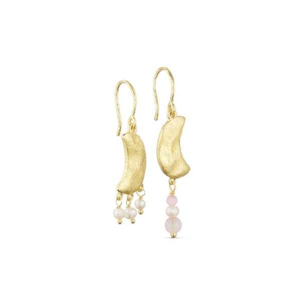 PURE BY NAT NOELLE UNEVEN MOON EARRINGS W. GEMSTONES AND PEARLS G/B PINK TONES - 45962