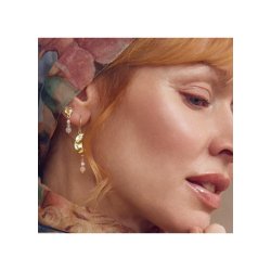 PURE BY NAT NOELLE UNEVEN MOON EARRINGS W. GEMSTONES AND PEARLS G/B PINK TONES - 45962