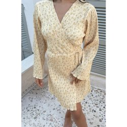 BYIC OFELIA WRAP DRESS YELLOW FLOWER PRINT - A23934